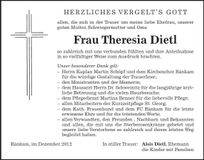 Traueranzeige Theresia Dietl
