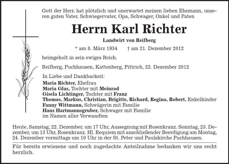 Traueranzeige Karl Richter