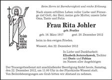 Traueranzeige Rita Johler