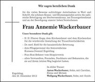 Traueranzeige Annemie Wackerbauer