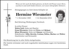 Traueranzeige Hermine Wiesmeier