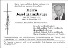 Traueranzeige Josef Kainzbauer