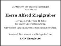 Traueranzeige Alfred Zieglgruber