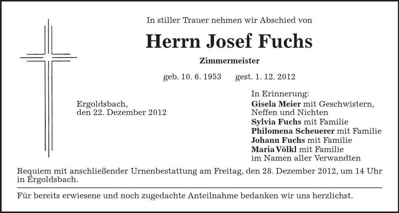 Traueranzeige Josef Fuchs