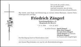 Traueranzeige Friedrich Zängerl