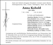 Traueranzeige Anna Kobold