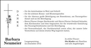 Traueranzeige Barbara Neumeieer