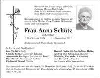Traueranzeige Anna Schütz