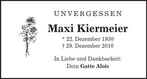 Traueranzeige Maxi Kiermeier