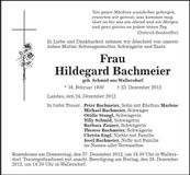 Traueranzeige Hildegard Bachmeier