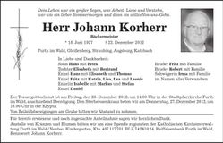 Traueranzeige Johann Korherr