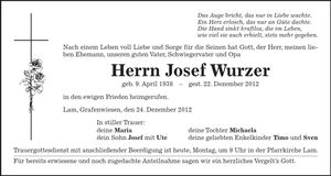 Traueranzeige Josef Wurzer