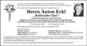 Traueranzeige Anton Eckl