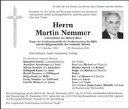Traueranzeige Martin Nemmer