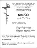 Traueranzeige Rosa Ceh