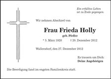 Traueranzeige Frieda Holly