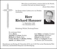 Traueranzeige Richard Hanauer