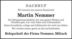 Traueranzeige Martin Nemmer