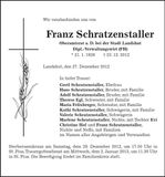 Traueranzeige Franz Schratzenstaller