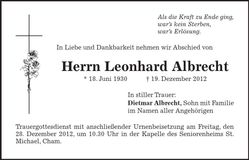 Traueranzeige Leonhard Albrecht