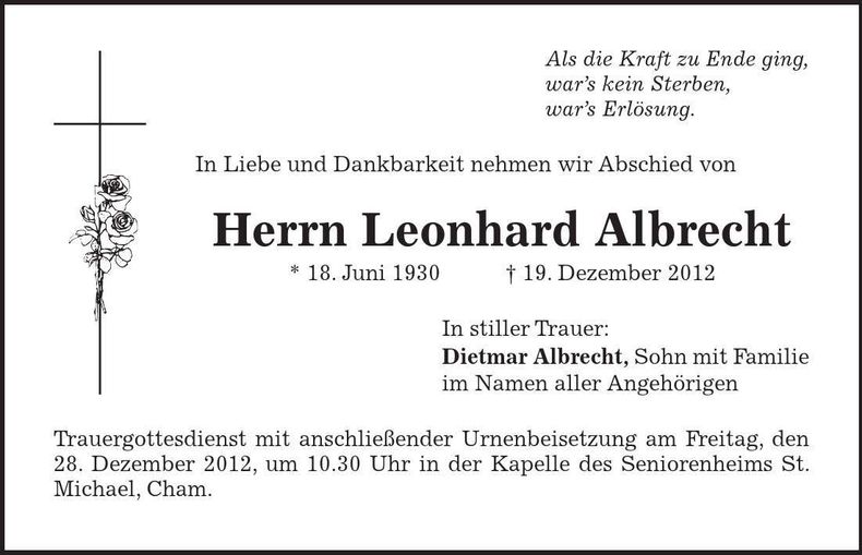 Traueranzeige Leonhard Albrecht