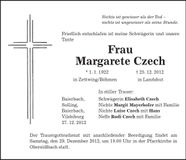 Traueranzeige Margarete Czech