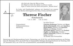 Traueranzeige Therese Fischer