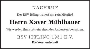 Traueranzeige Xaver Mühlbauer