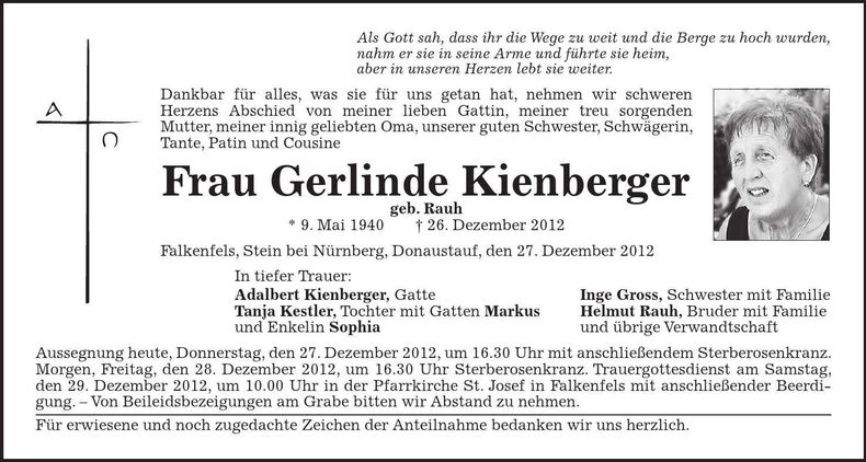 Traueranzeige Gerlinde Kienberger