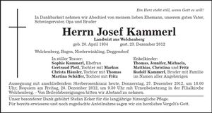 Traueranzeige Josef Kammerl