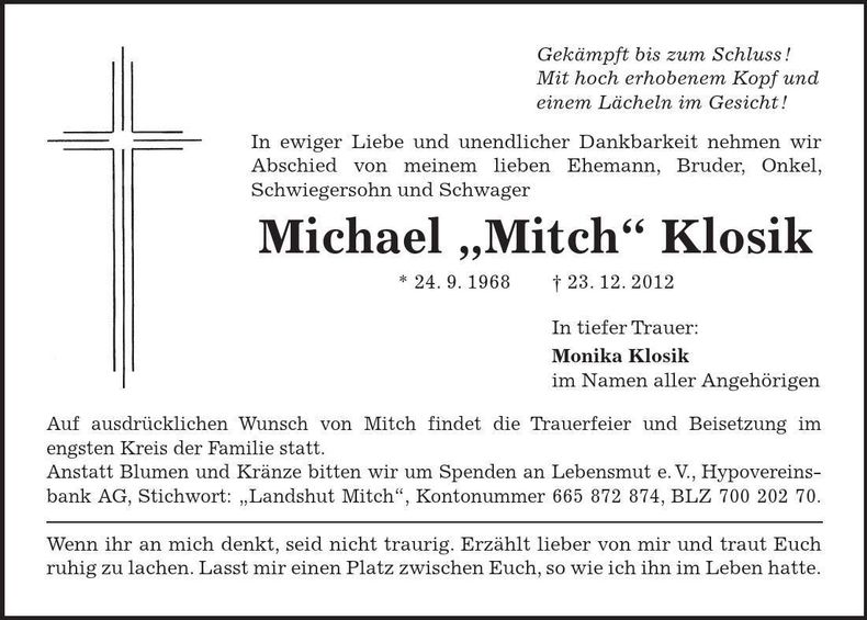 Traueranzeige Michael Klosik