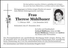 Traueranzeige Therese Mühlbauer