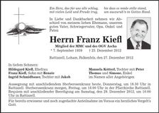 Traueranzeige Franz Kiefl