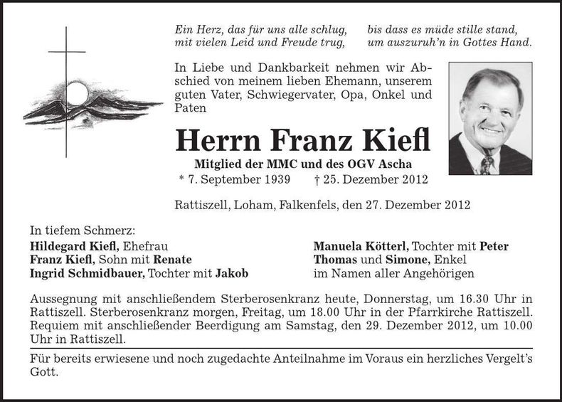 Traueranzeige Franz Kiefl