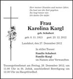Traueranzeige Karolina Kargl