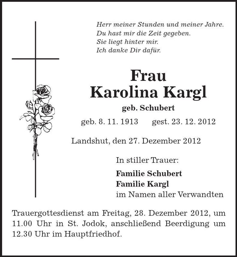 Traueranzeige Karolina Kargl