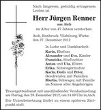 Traueranzeige Jürgen Renner