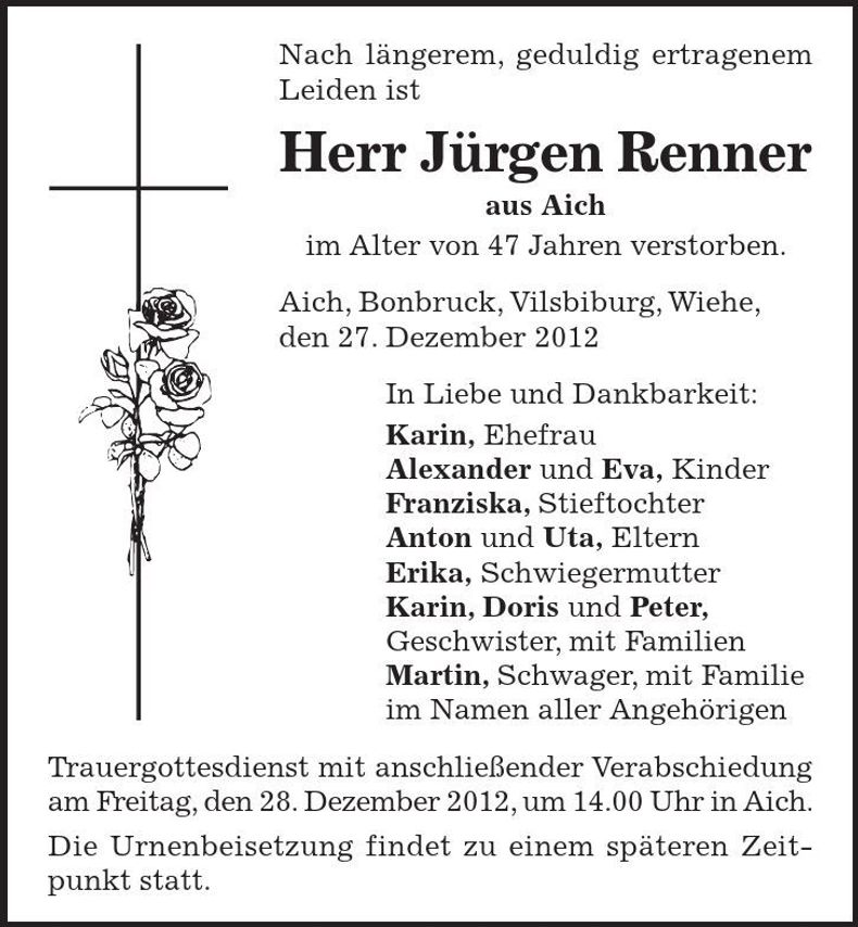 Traueranzeige Jürgen Renner