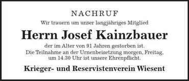 Traueranzeige Josef Kainzbauer