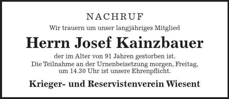 Traueranzeige Josef Kainzbauer