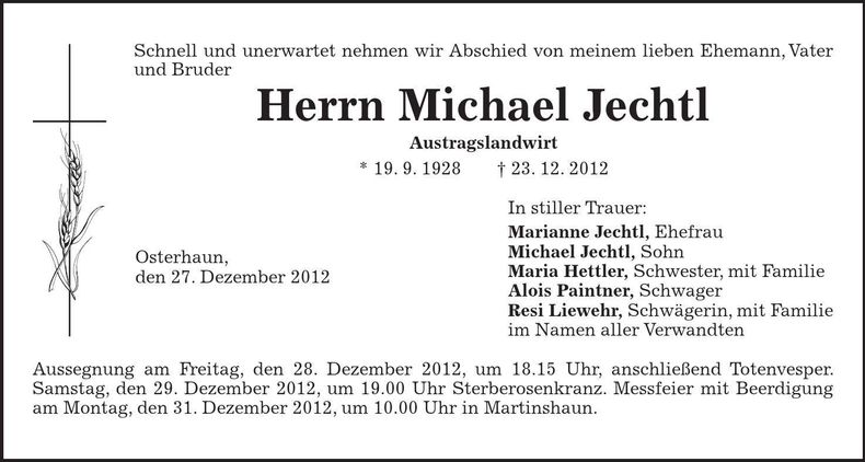 Traueranzeige Michael Jechtl