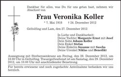 Traueranzeige Veronika Koller