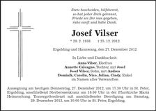 Traueranzeige Josef Vilser