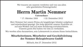 Traueranzeige Martin Nemmer