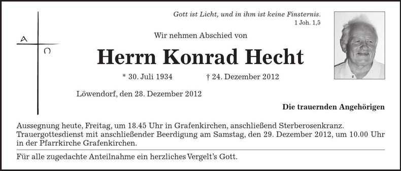 Traueranzeige Konrad Hecht