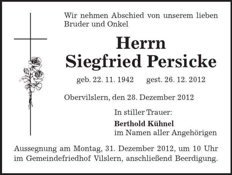 Traueranzeige Siegfried Persicke