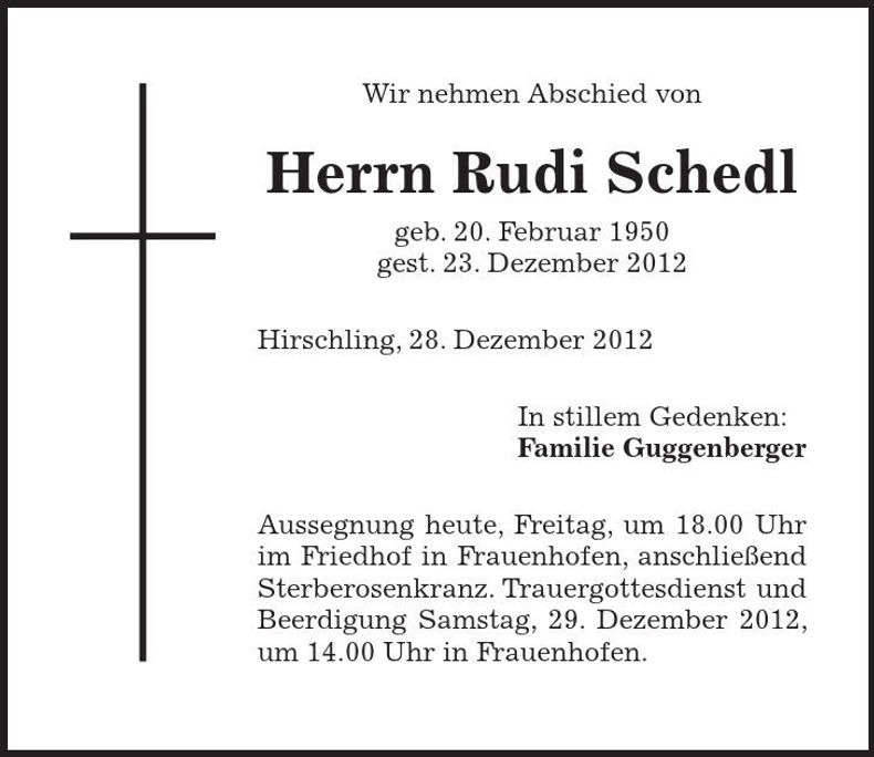 Traueranzeige Rudi Schedl