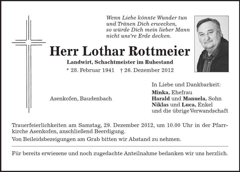 Traueranzeige Lothar Rottmeier