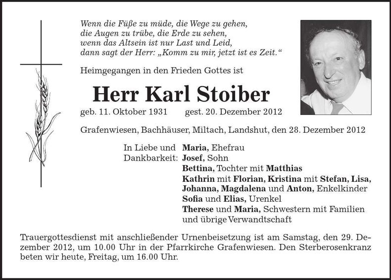 Traueranzeige Karl Stoiber