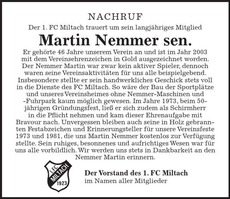 Traueranzeige Martin Nemmer